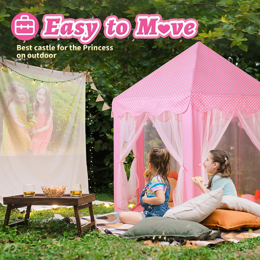 Princess Castle Play Tent for Girls - Large 55'' x 53'' Playhouse with Star Lights for Indoor and Outdoor Play