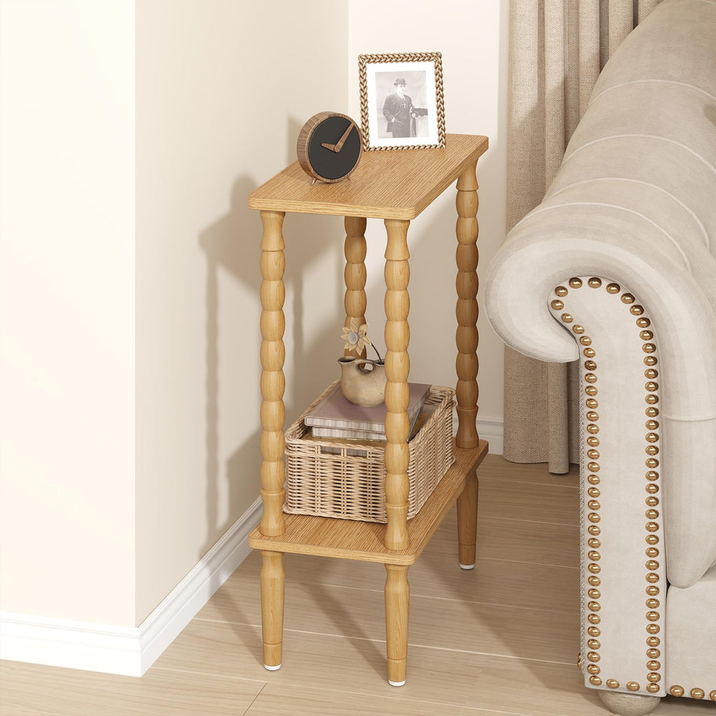 Narrow Side Table with Solid Wood Legs, Small End Table Set of 2