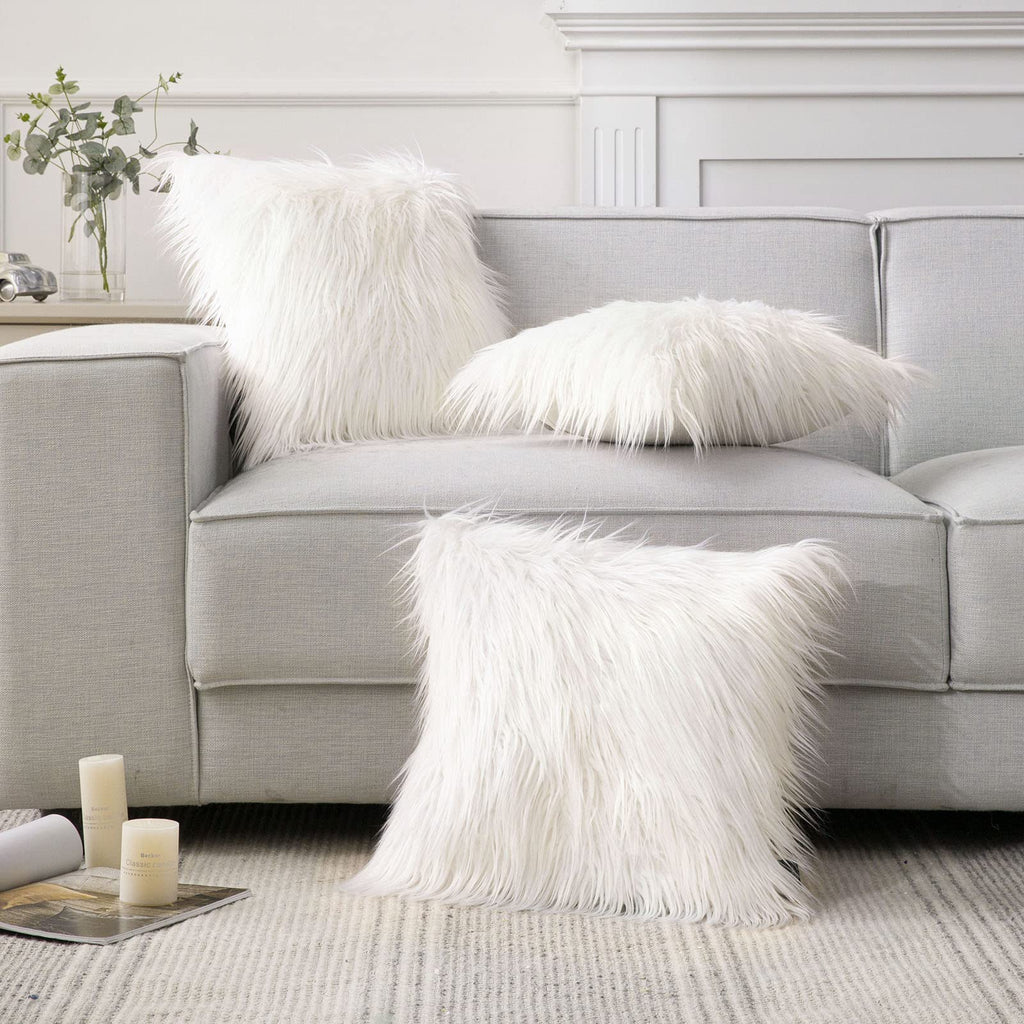Pack of 2 Faux Fur Solid Throw Decorative Pillow Cover Cushion Covers Luxury Soft Halloween Decorative Pillowcase