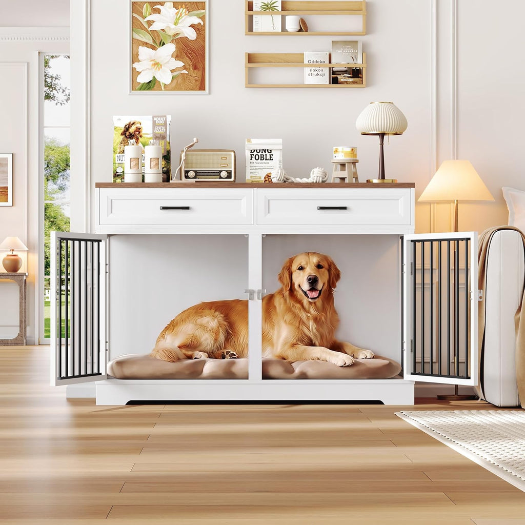 Dog Crate Furniture Wooden Dog Kennels for Dogs Indoor with a Removable Divider for Small Dogs, 2