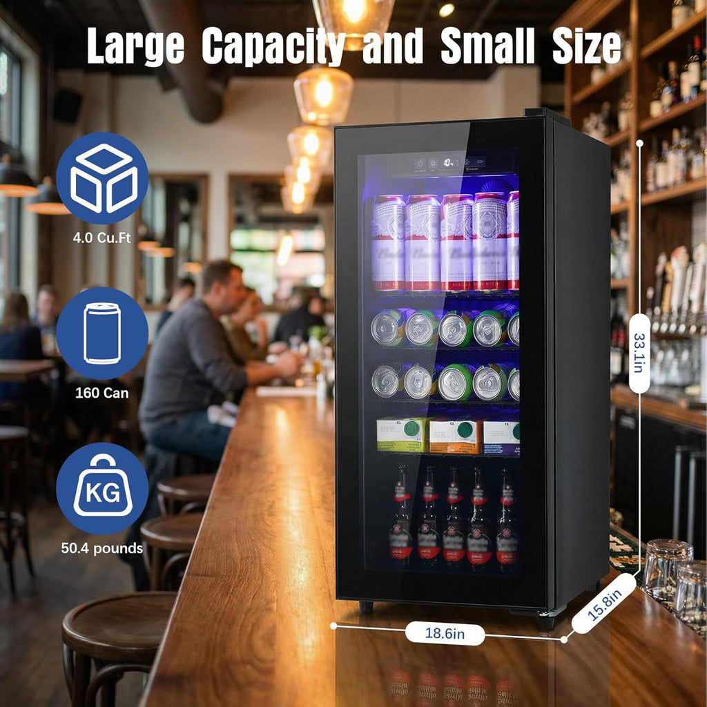 Beverage Refrigerator, 160 Can Freestanding Mini Fridge with Glass Door for Soda
