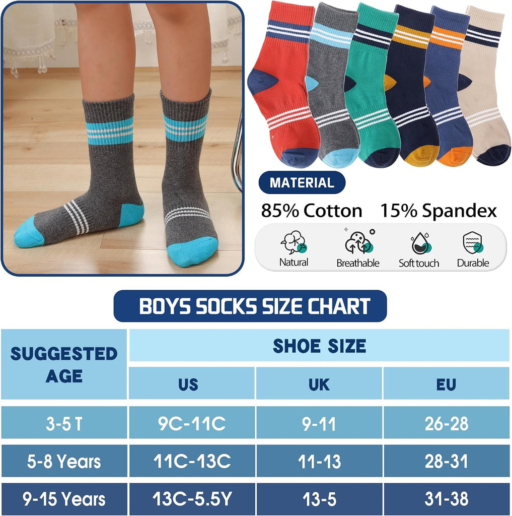 6 Pairs Kids Boys Girls Socks Athletic Basketball Youth Sport Crew Cotton Breathable Soft Socks