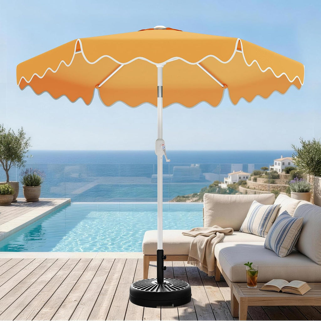 Patio Umbrella with Wavy Trim, UV-Fade-Resistant Canopy, Crank & Tilt - Mustard Yellow 7.5ft