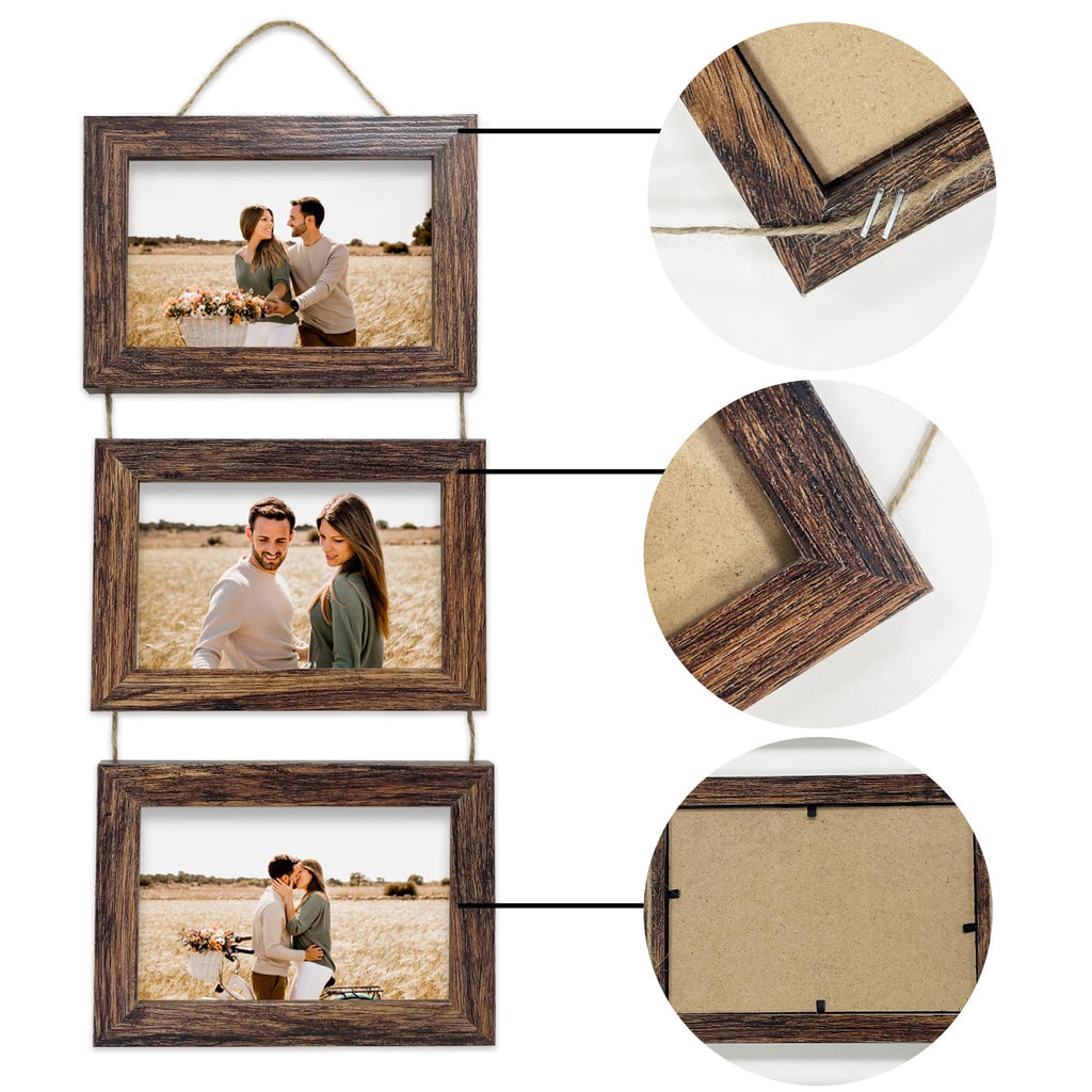 5x7 Wall Hanging Picture Frames Collage with 3 Opening Rustic Brown Frames 2 Pack