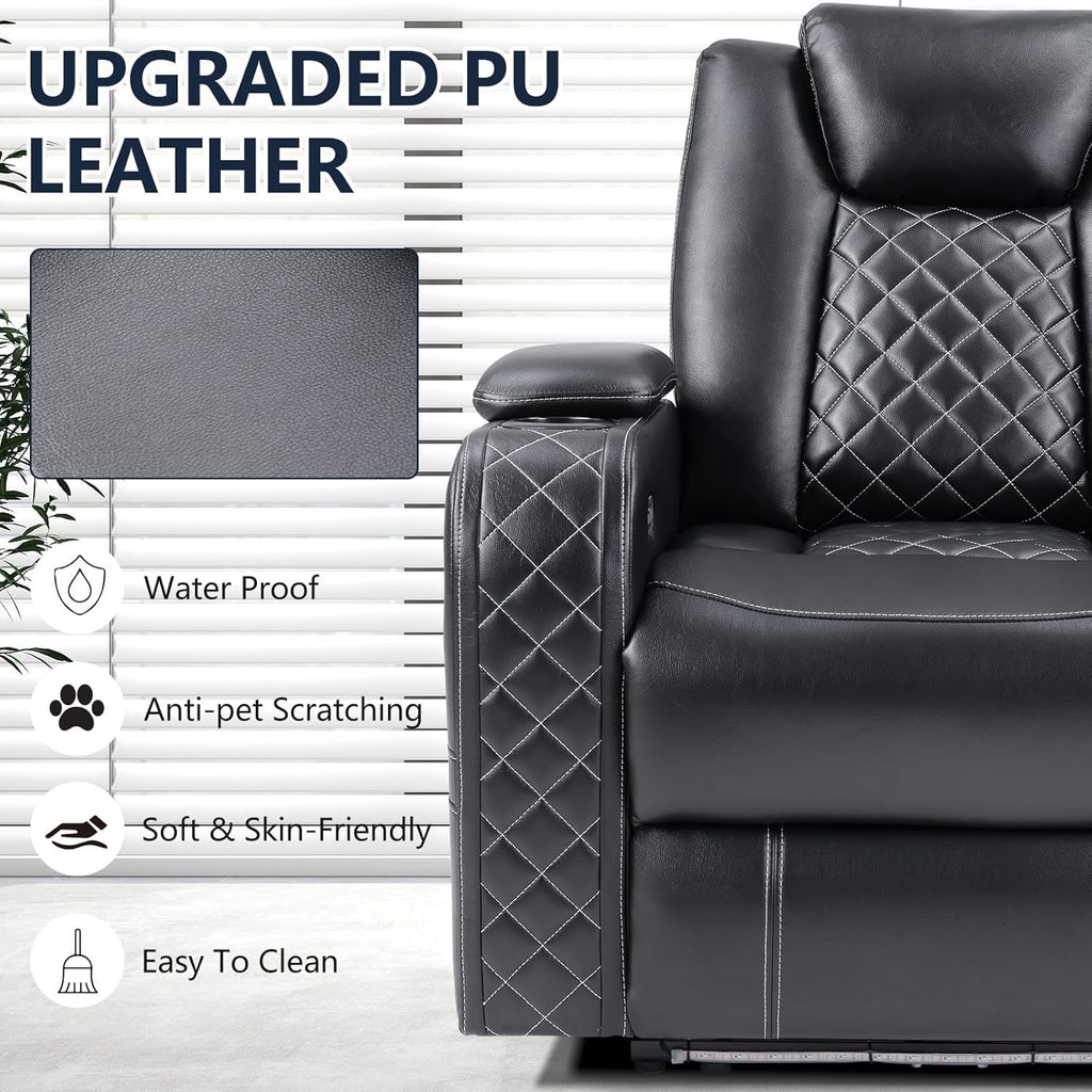 Electric Power Recliner Chair with Adjustable Headrest,Breathable Faux Leather Home Theater Seating with