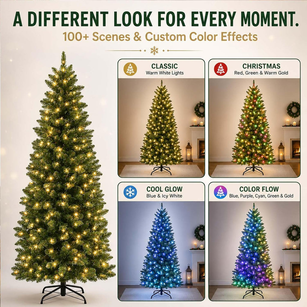 Smart Prelit Pencil Christmas Tree, 350 LEDs