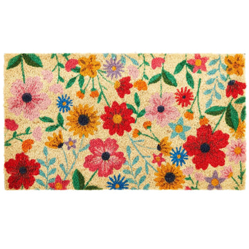 Flower Door Mat - 17 x 30 in, Rectangular, Multi-Color, Farmhouse Coir - Outdoor Coir Mat, Spring Outdoor Doormat