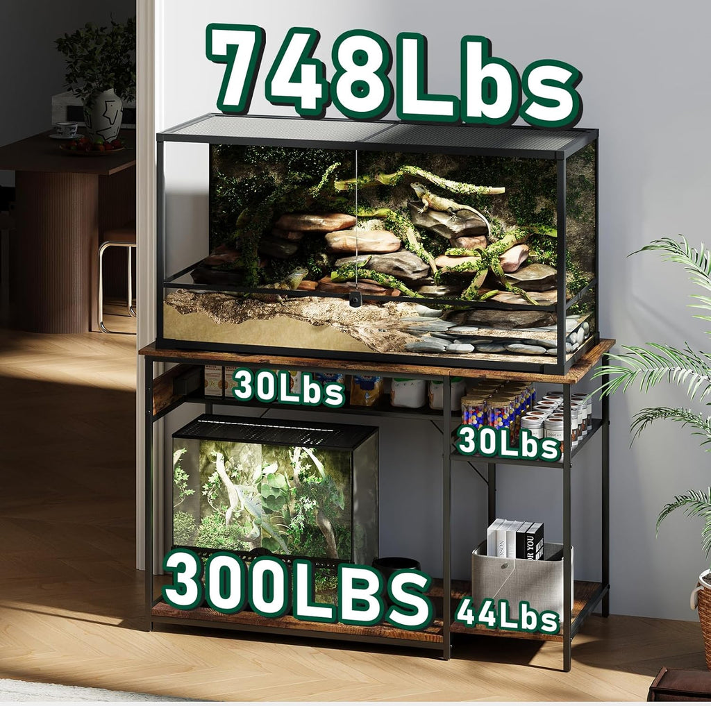 Reptile Tank Stand with Power Outlets, Tabletop Fits up to 120 Gallon Bearded Dragon Enclosure Stand, Double