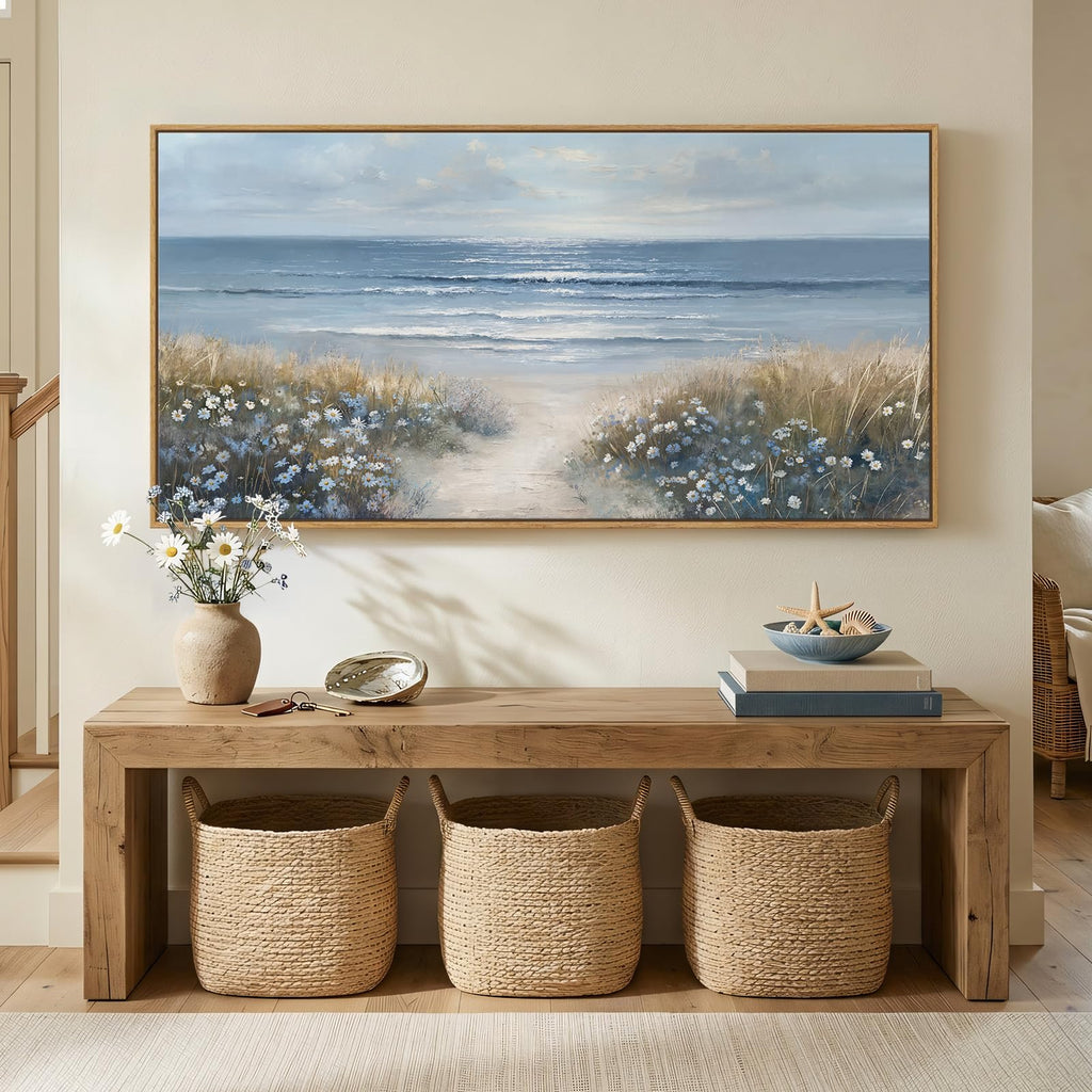 Extra Large Framed Coastal Landscape Wall Art, 60x30 Inch