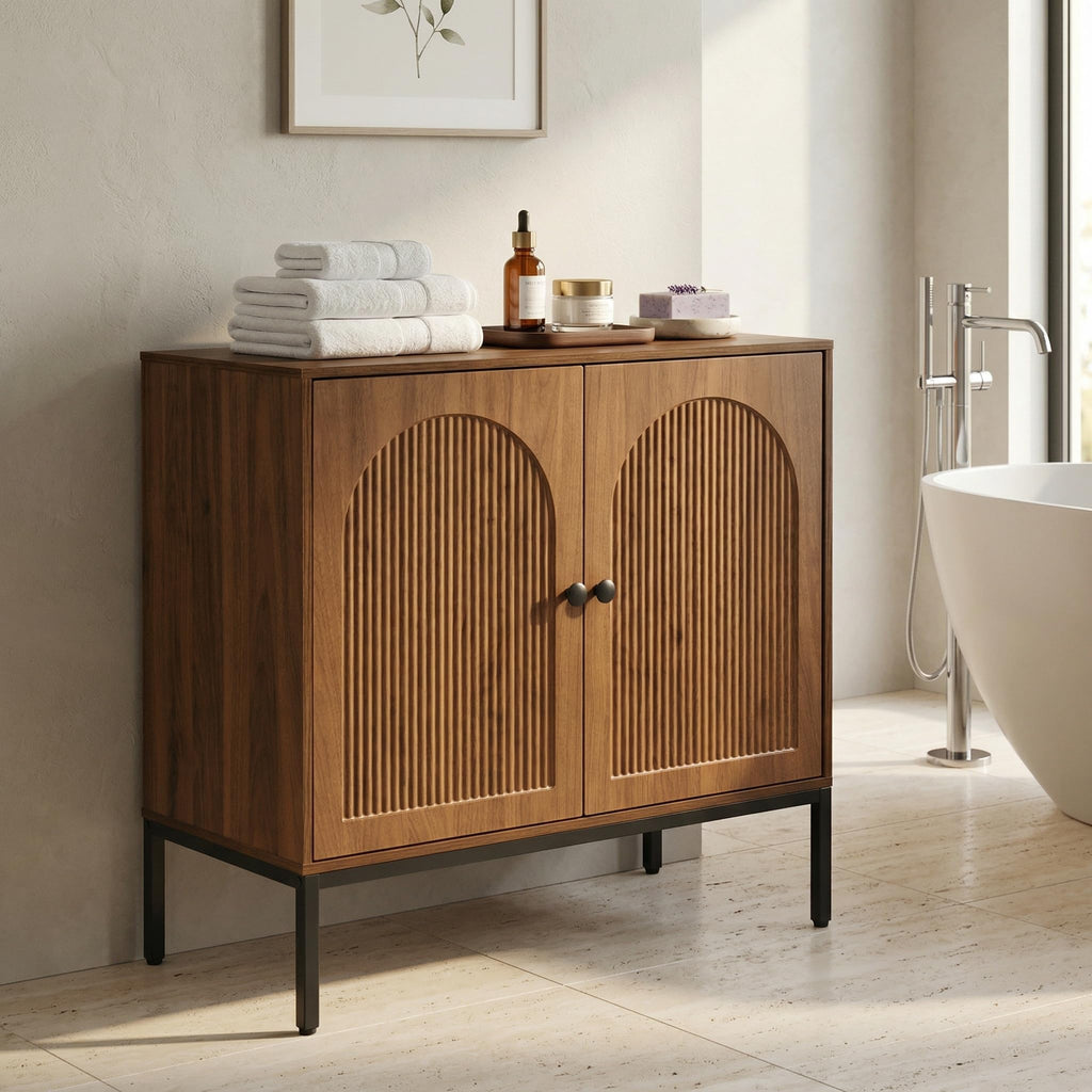 Modern Fluted Sideboard Buffet Cabinet with Storage, Walnut