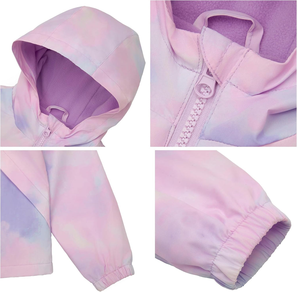 Girls' Fleece Lined Windbreaker Ripstop Water-Resistant Jacket