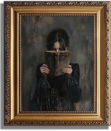 Gold Framed Canvas Wall Art Print, Victorian Woman Painting Picture, Vintage Portrait Oil Painting Wall Decor, Moody