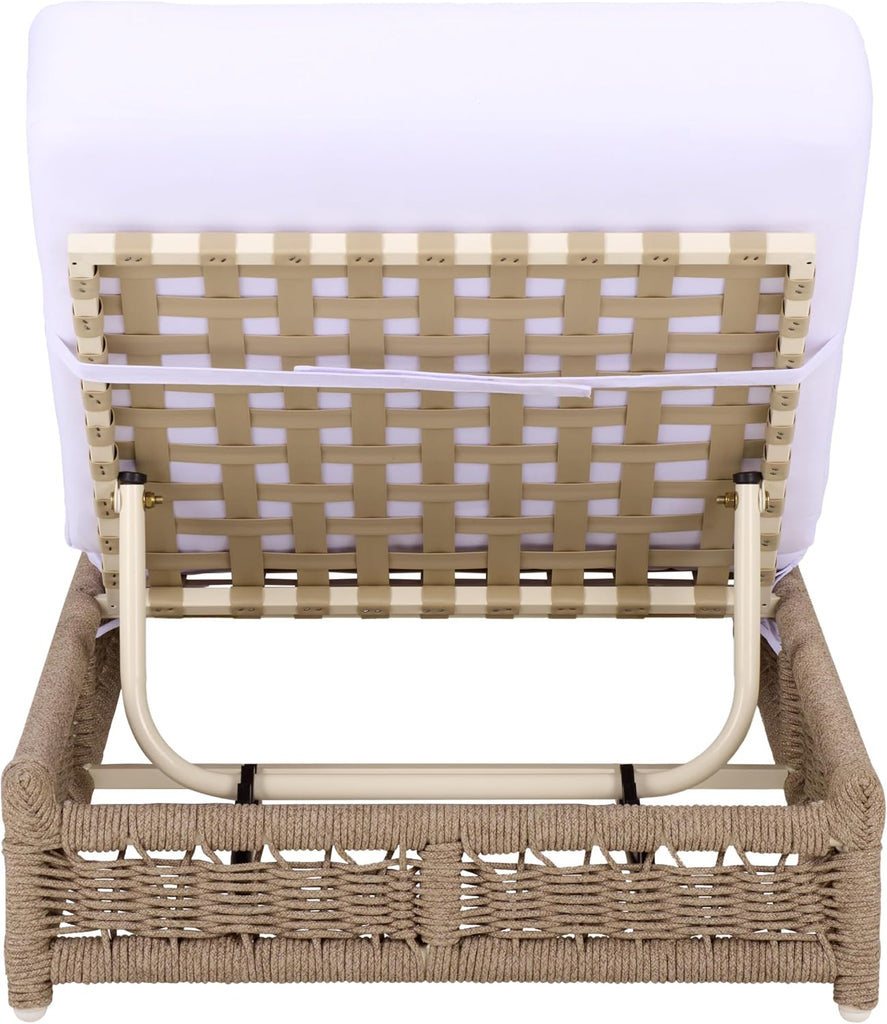 Outdoor Patio Furniture Collection - Callan Heather Tan Rope & White Cushion Lounger, Fully Assembled Outdoor Chaise