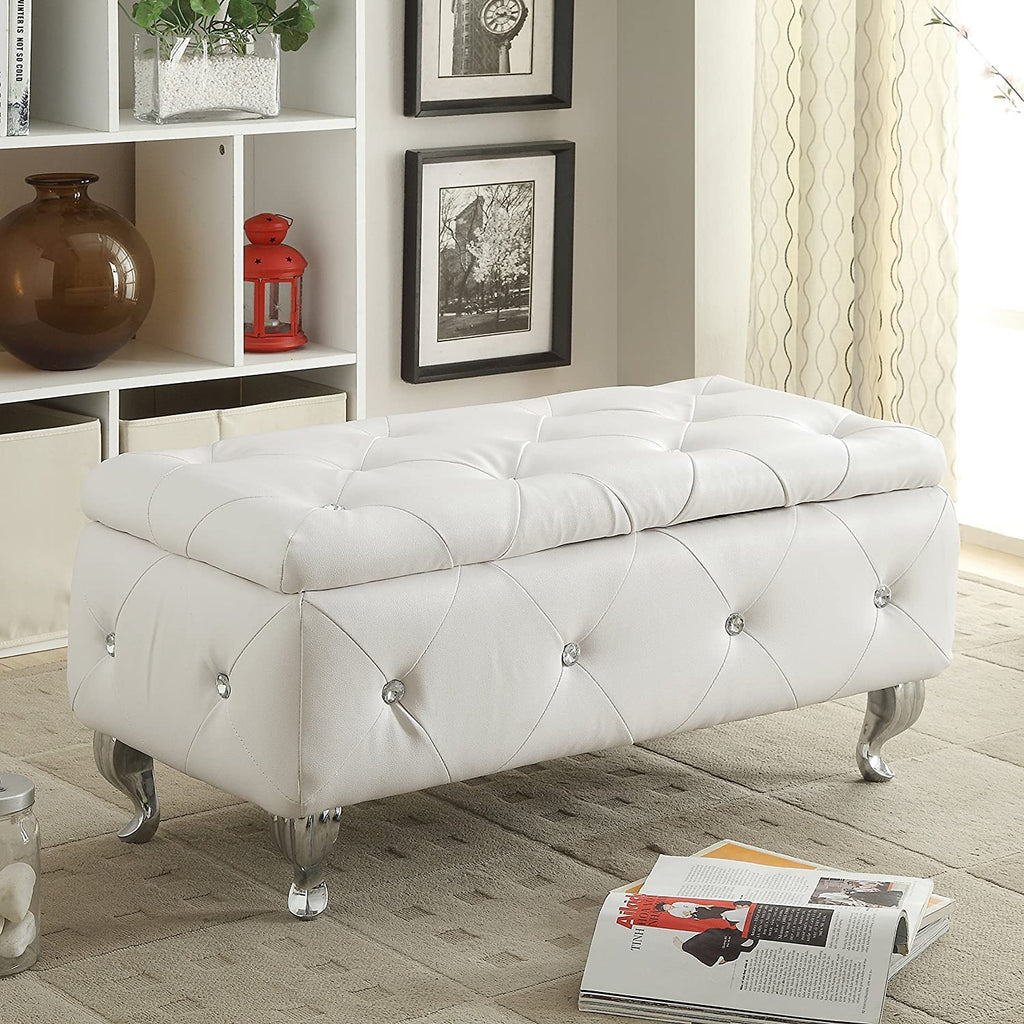 Glam 38 Inches Storage Ottoman Bench, and Bedroom, Upholstered Tufted Faux Leather Ottoman with Storage, Foot Rest