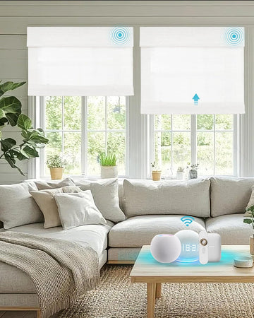 Motorized Bamboo Roman Blinds with Remote, Woven Roman Shades Compatible with Alexa Google Home, Automatic Bamboo