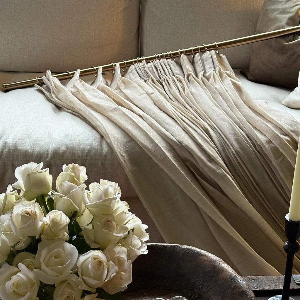 Light Brown Linen Textured Sheer Curtains 102 Inches Long Pinch Pleat Drapes for Living Room Bedroom Faux Linen