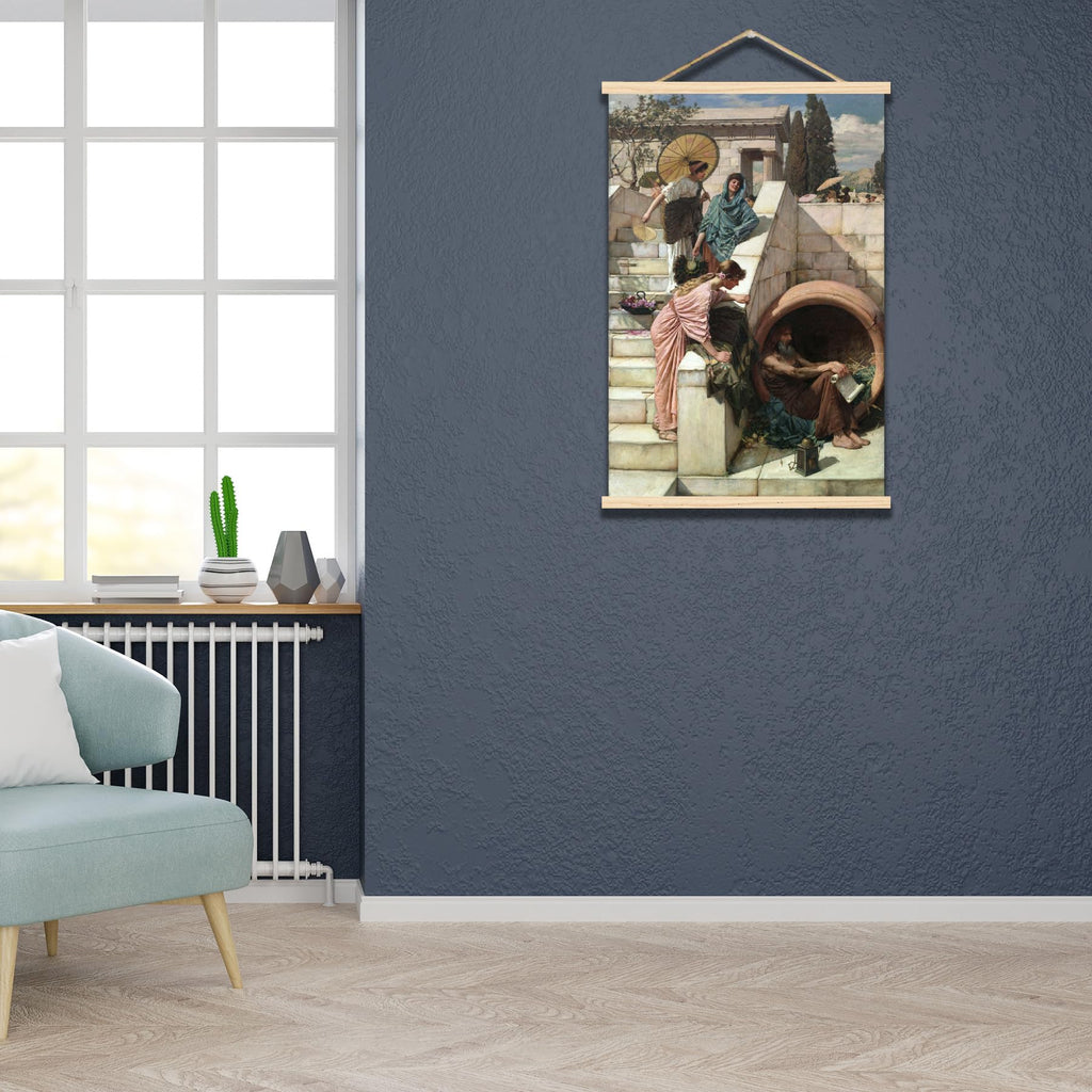 John William Waterhouse Print - Diogenes Canvas Wall Art - Classic Romantic Oil Painting Reproduction Wooden Frame