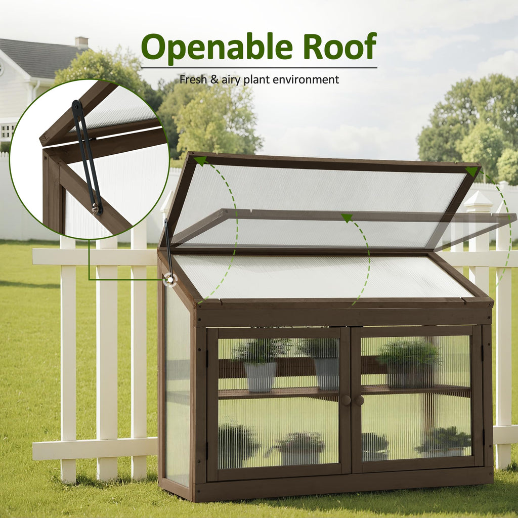 Wooden Cold Frame Garden Greenhouse Flower Planter 0160 (Brown)