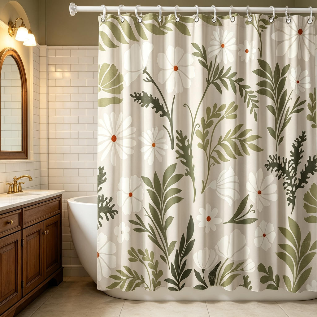 Boho Flower Floral Sage Green Shower Curtain 72x72inch