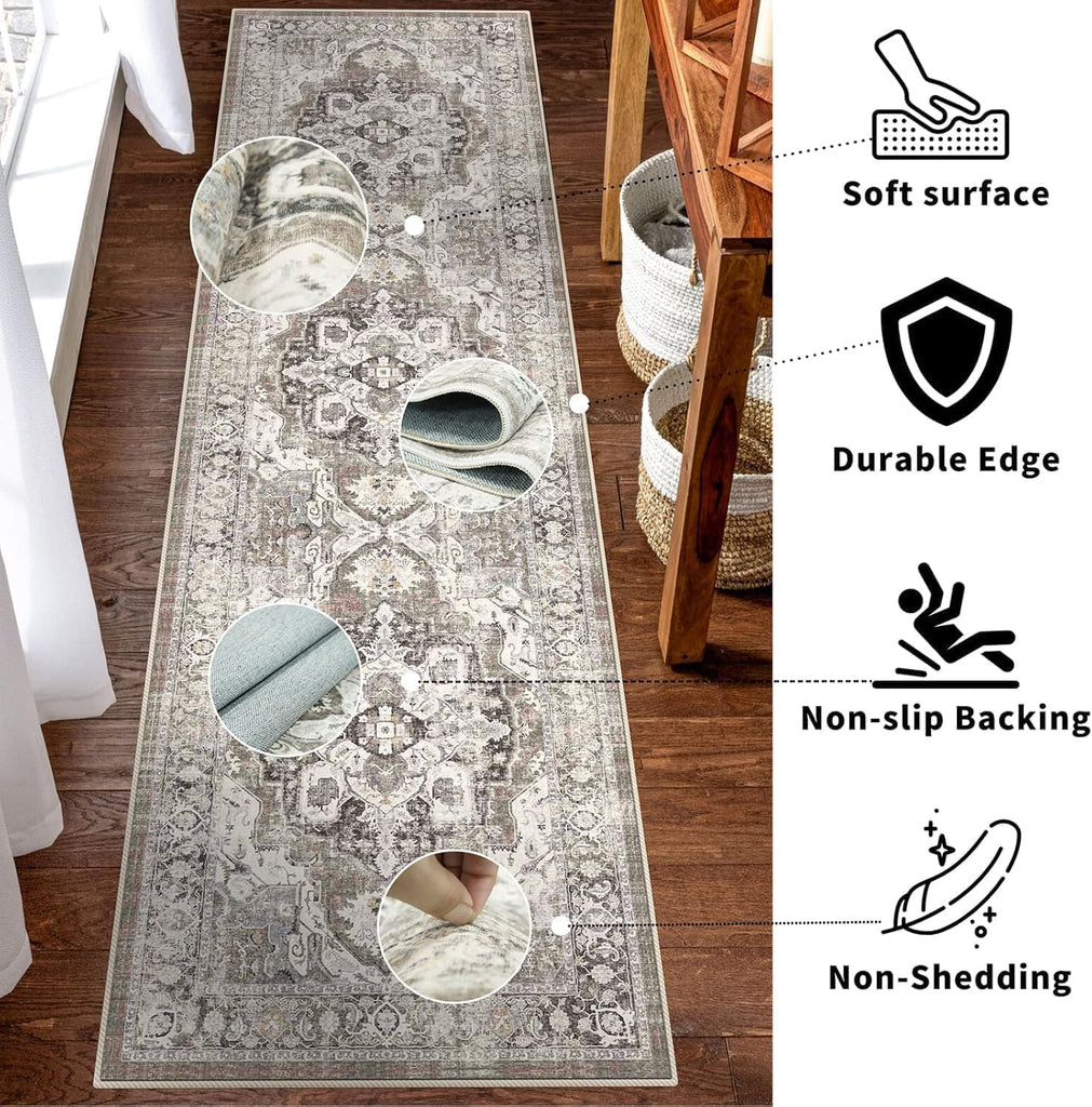 Long Hallway Runner Rug : Non-Slip Washable Boho Rug Runners Entryway Soft Low Pile Carpet Vintage Stain