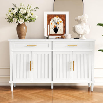 58 Inch Sideboard Buffet Cabinet with Storage, Fluted Buffet Storage Cabinet with 2 Drawers and 4 Doors, Modern