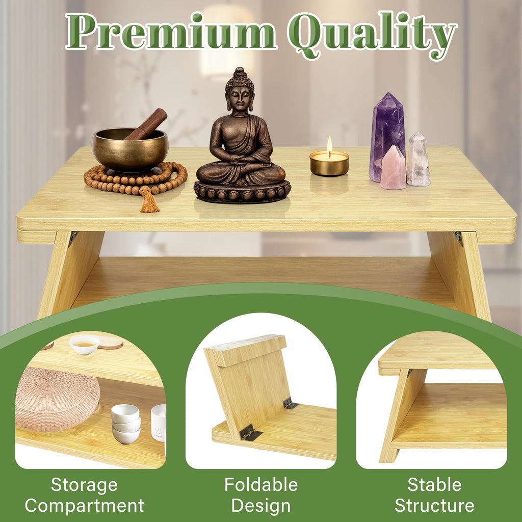 Floor Table, Altar Table Paulownia Folding Design, Low Meditation Table for Sitting on The Floor Japaness Table