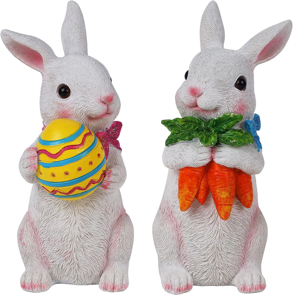 Easter Bunny Figurine Decor, Standing Spring Resin White Rabbit Couple Statue Tabletop Ornament, Festival - Set of 2