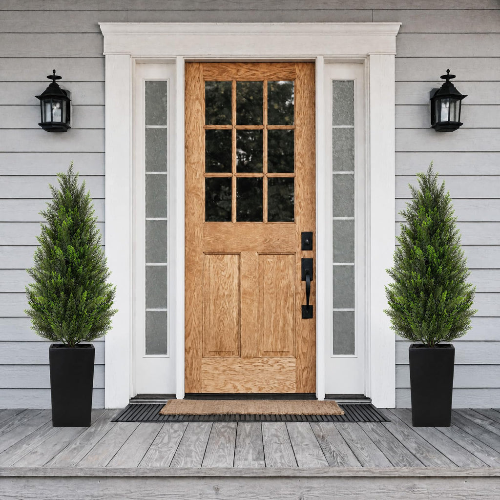 5FT Artificial Cedar Topiary Trees 2 Pack, Realistic Faux Cypress Trees with Square Black Planter Pot, UV Resistant