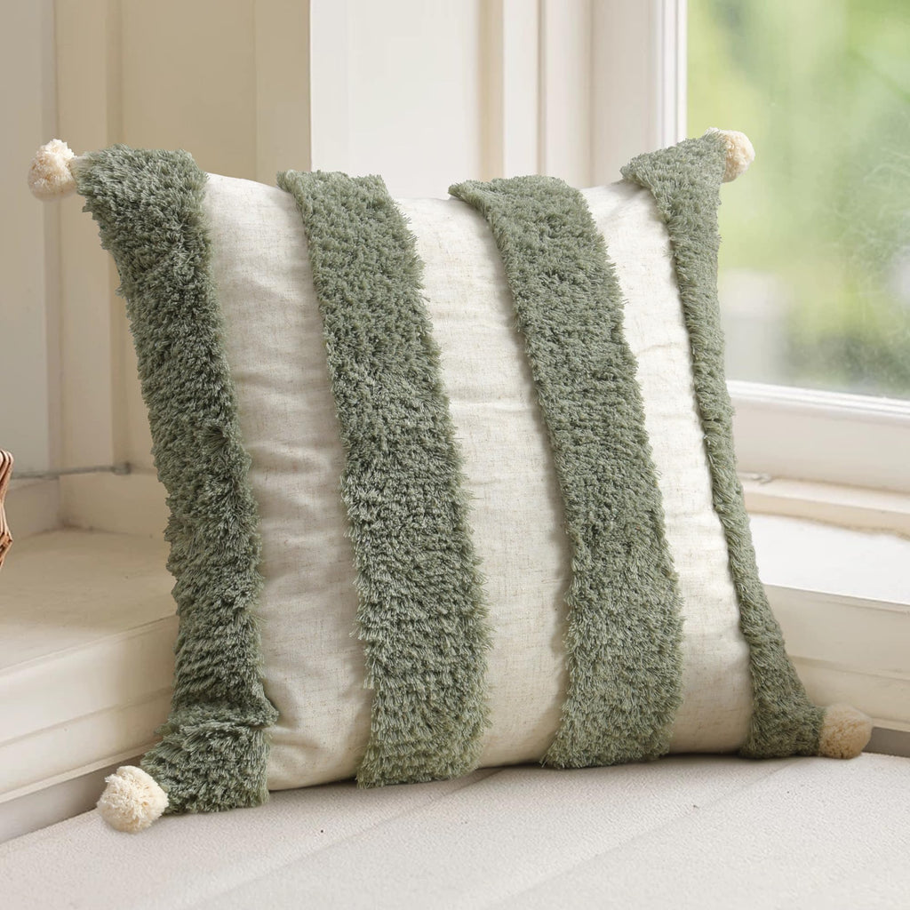 Boho Throw Pillow Covers 18x18 Tufted Home Decorations Olive