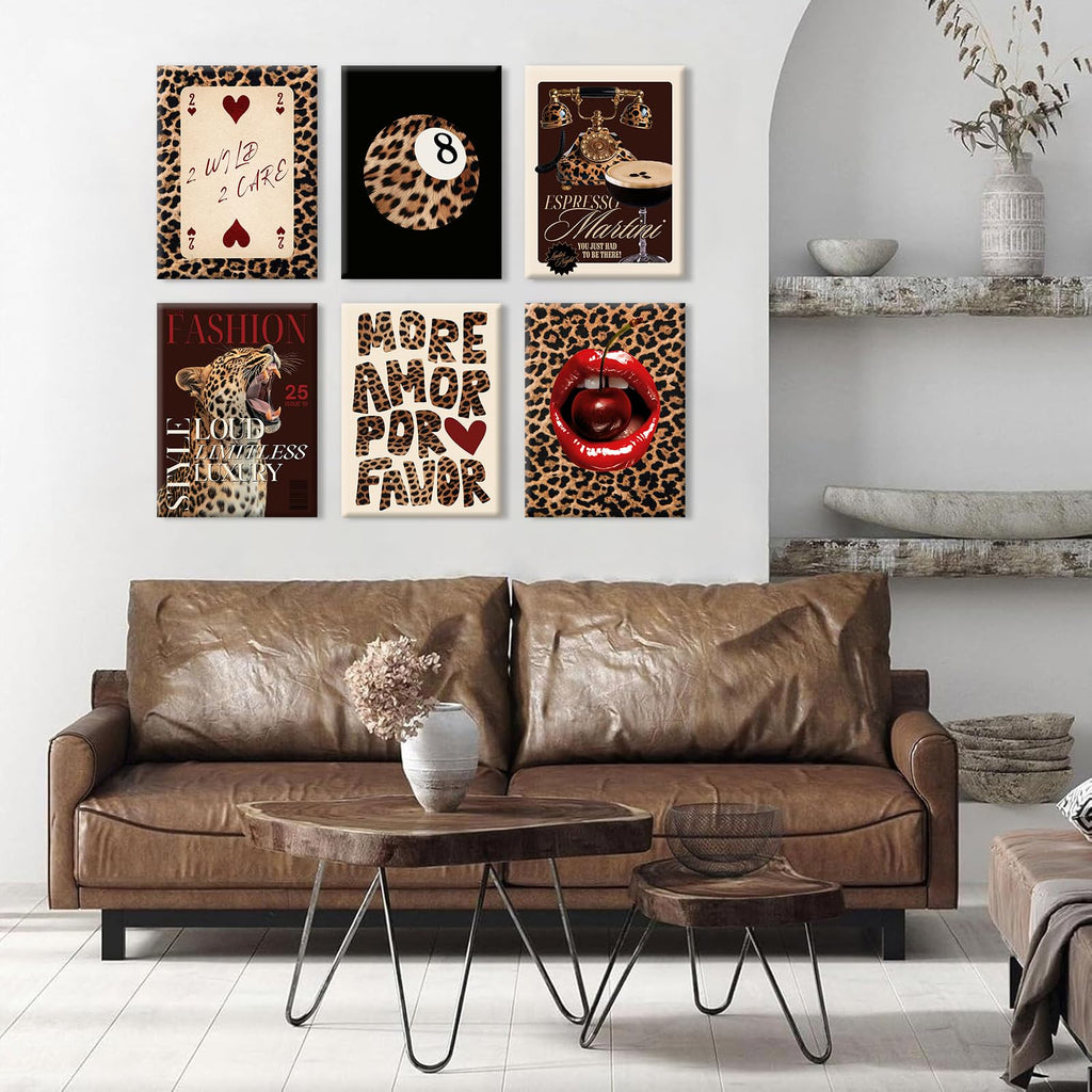 Tendy Leopard Wall Art Cheetah Canvas Prints Leopard 8 Ball Wall Decor Preppy Aesthetic Pictures Fashion Cheetah