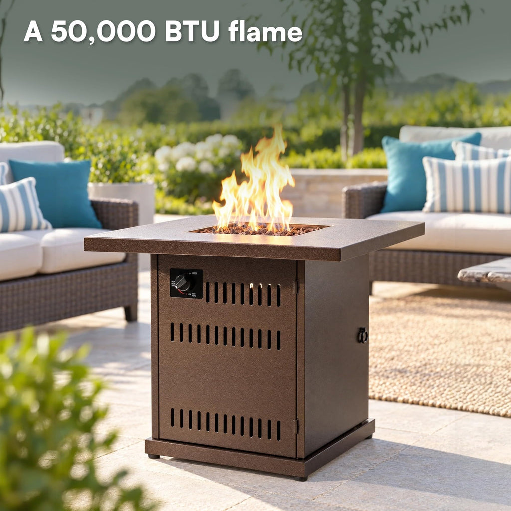 28" Square Steel Propane Propane Fire Pit Table Patio Heater 50, 000 BTU