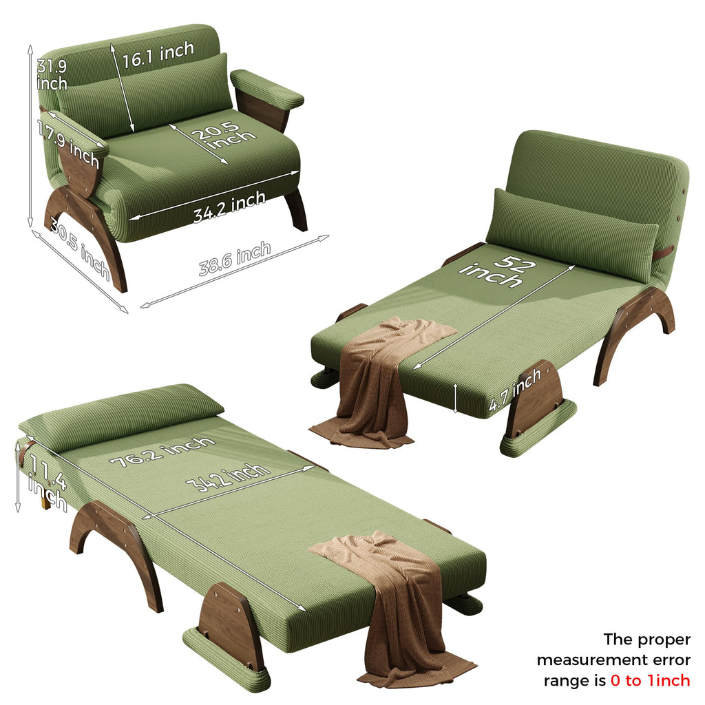 Convertible Sleeper Sofa Chair, 39" Corduroy Fold-Out Sofa Chair