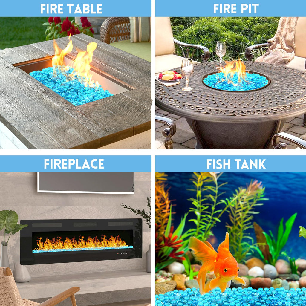 Fire Glass for Propane Fire Pit, Caribbean Blue Round Fire Pit Rocks 10lb