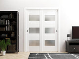 Sete 6003 Bypass Interior Doors with Frosted Glass, MDF, 84x80, White, Modern Style Hardware Include