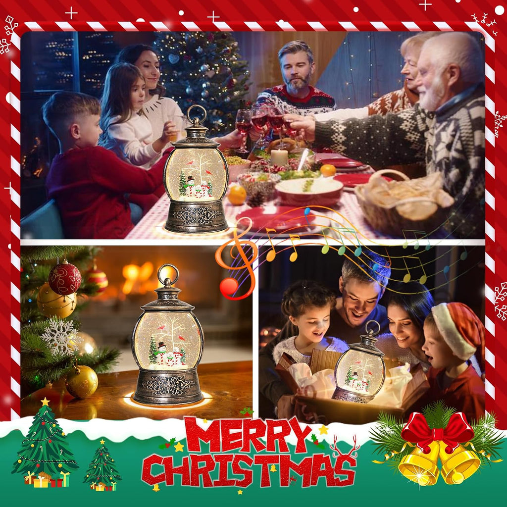 Christmas Cardinal Snow Globe 12.5In High, Snowman Musical Snow Globe Lantern Lights with 6 Hour Timer and Batteries
