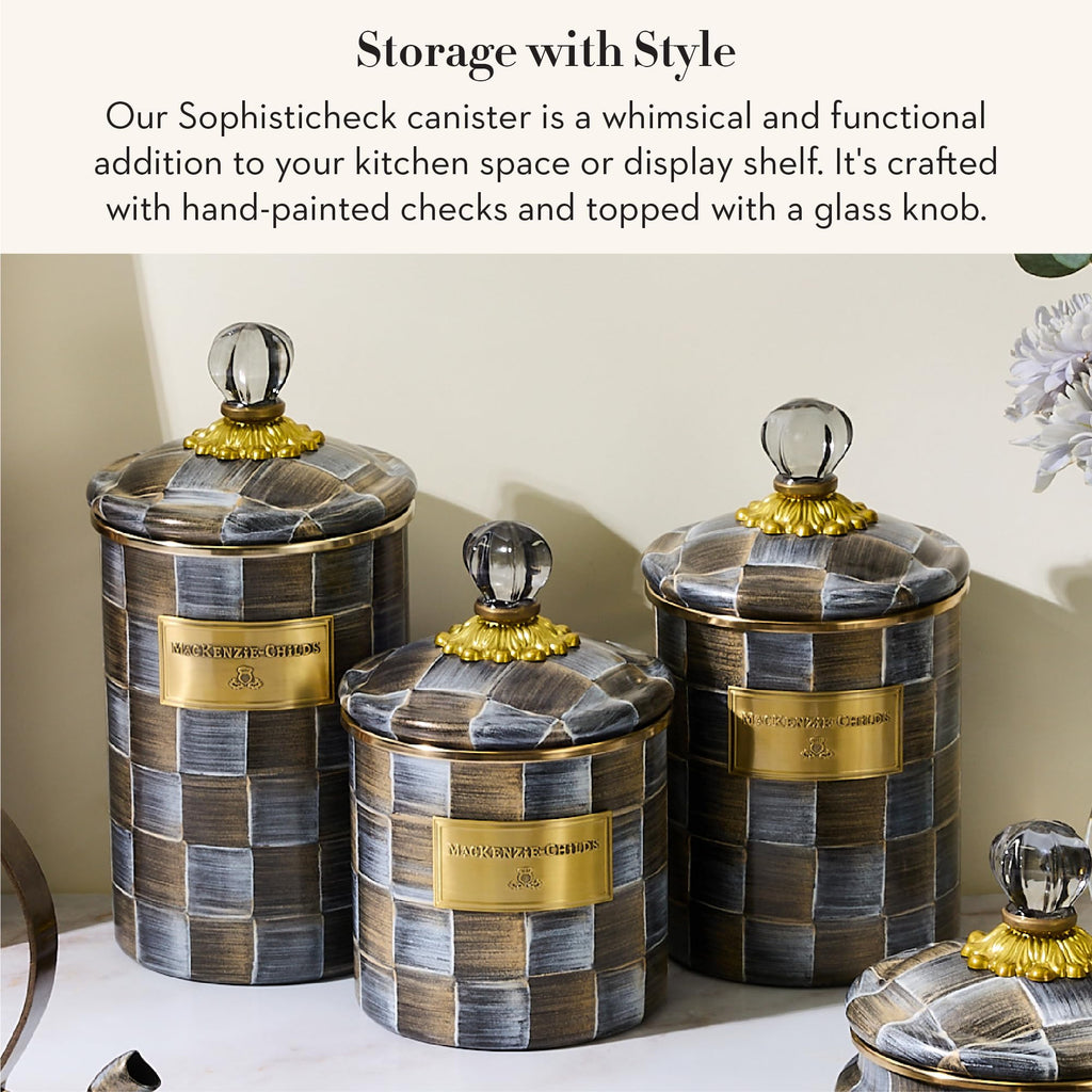 Enamel Canister, Medium, Gray-and-Bronze Sophisticheck