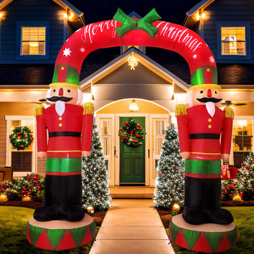 8FT Christmas Inflatables Outdoor Decorations, Large Nutcracker Soldier Archway Blow Up Yard Decorations with LED