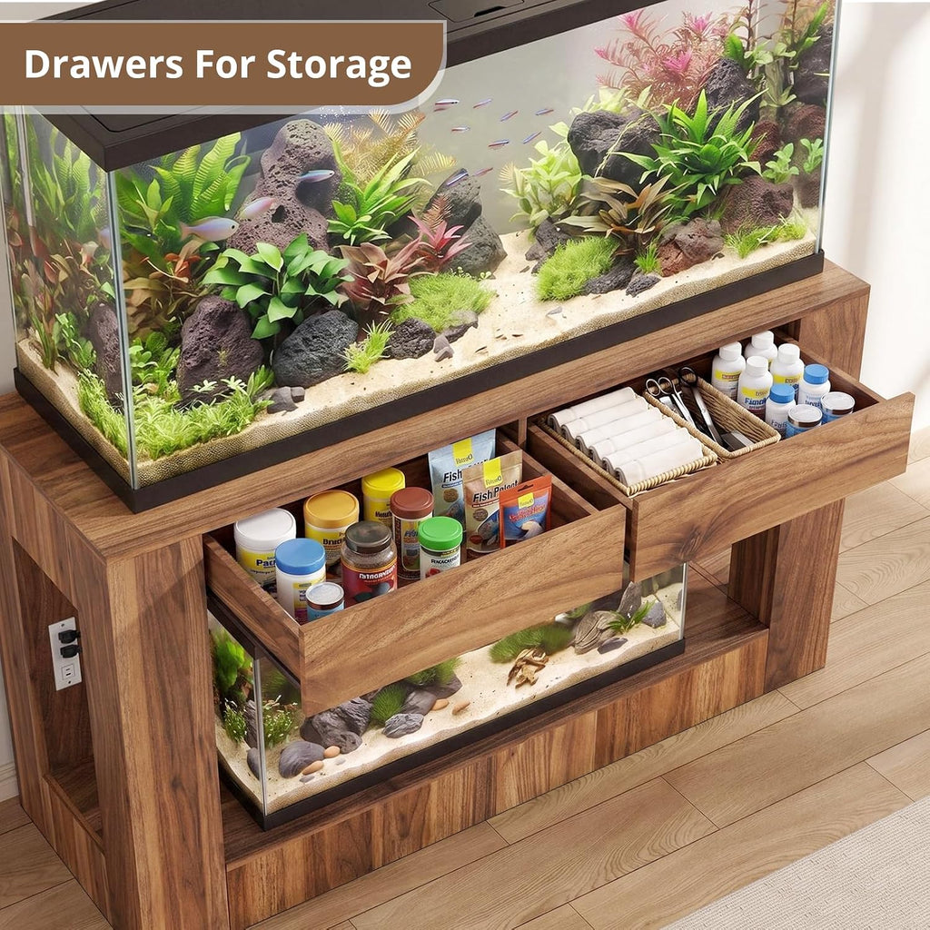 55-75/90 Gallon Fish Tank Stand with Power Outlet for 2 Tank, Walnut