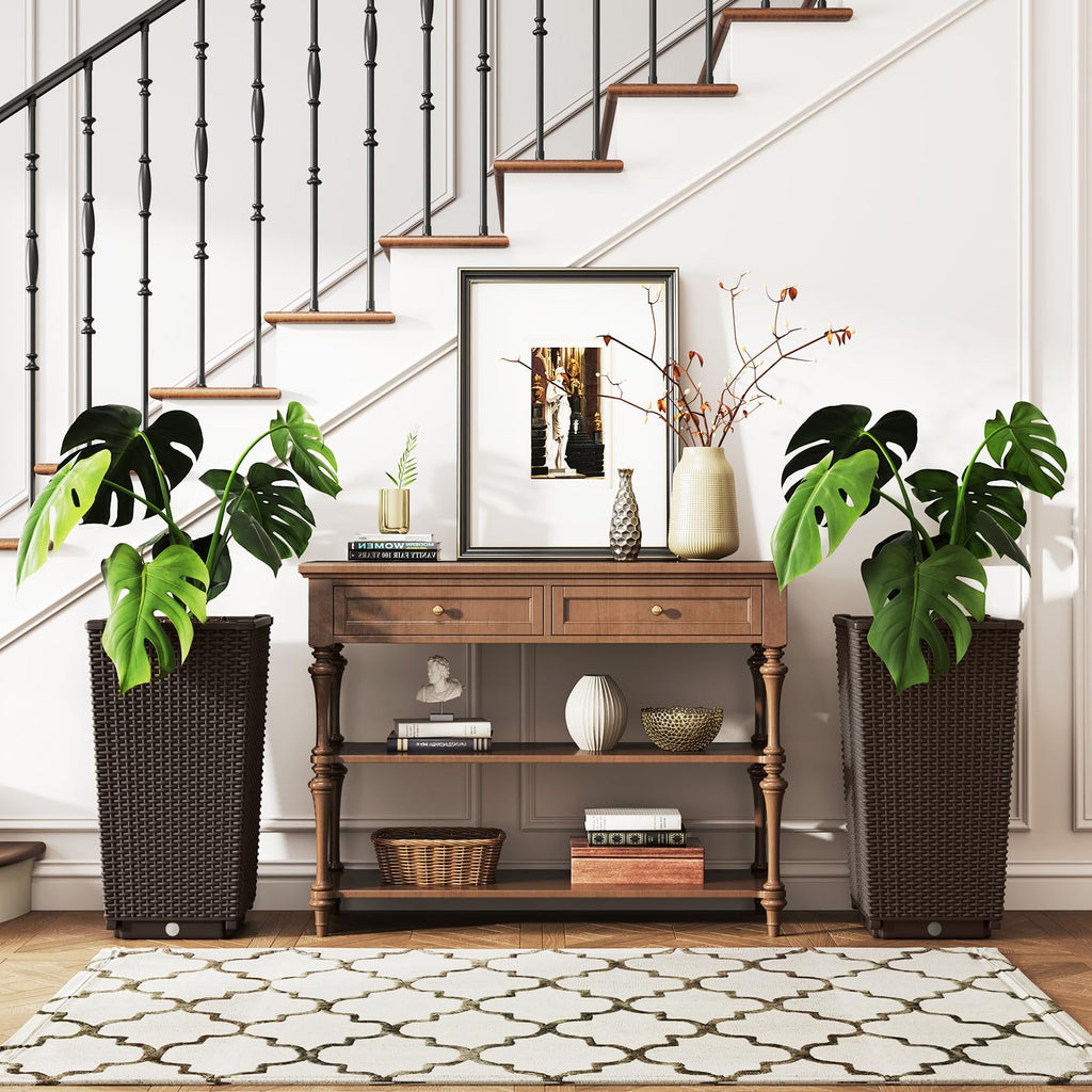 23" Tall Planters, Set of 2 Rattan Wicker Plant Pot