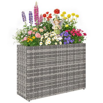 Tall Rectangular Planter with Removable Liner PE Wicker Gray