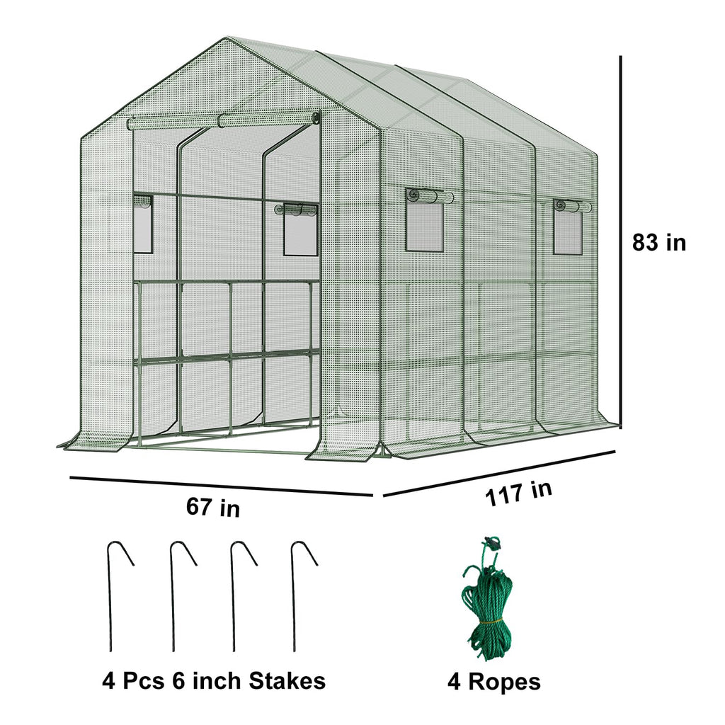 9.75 Ft Walk-in Greenhouse, 18 Shelves, Waterproof Cover