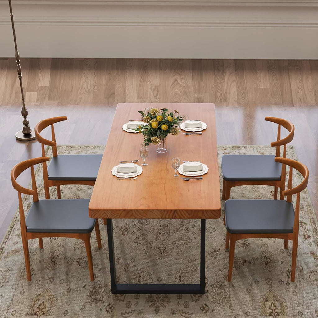 Minimalist Solid Wood Dining Table with Sturdy Metal Base - Easy Assembly, Versatile Design for Dining Rooms, Living