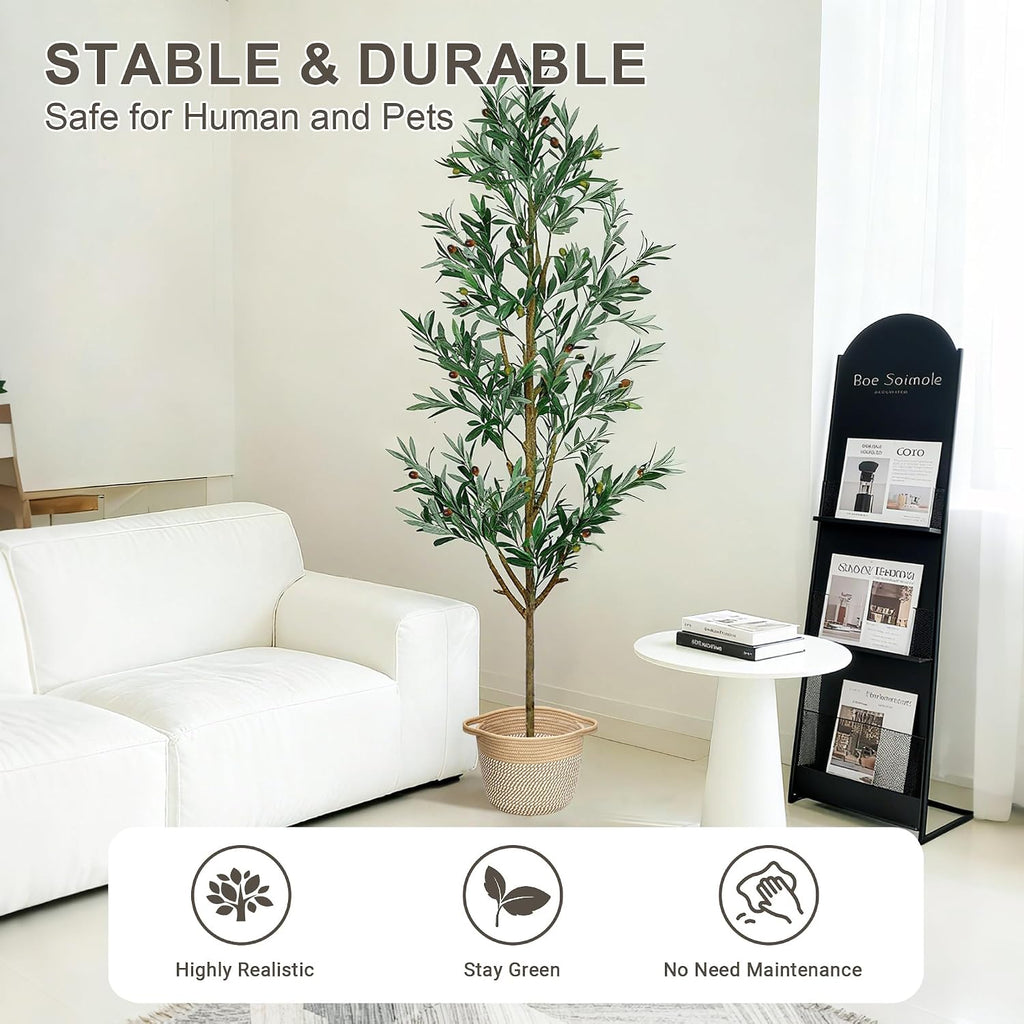 Fake Olive Tree 6FT, Faux Olive Trees Artificial Indoor with Boho Basket
