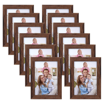 4x6 Picture Frame Brown Set of 12, Multi Rustic Walnut Wood-Color 4 by 6 Photo Frames Bulk for Wall or Tabletop