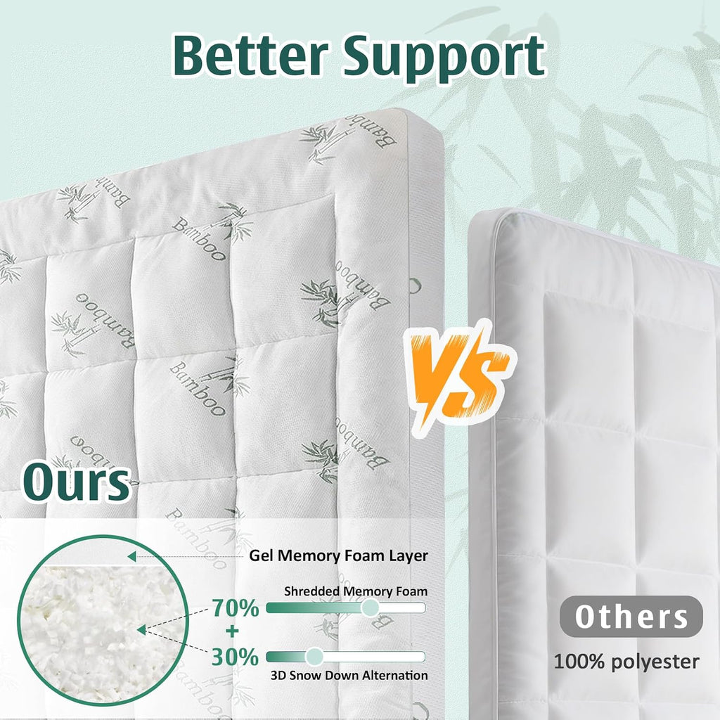 Memory Foam Mattress Topper Full, Viscose Derived from Bamboo | Pillow Top Mattress Pad for Back Pain Relief | Deep
