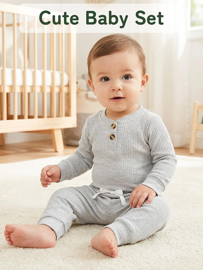 Newborn Baby Boy Girl Clothes Infant Ribbed Romper Cotton Long Sleeve Pant Sets for 0~ Infant