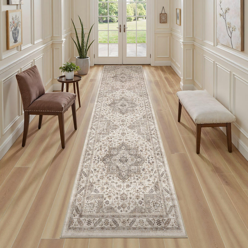 Hallway Runner Rug, Non-Slip Vintage, Light Brown