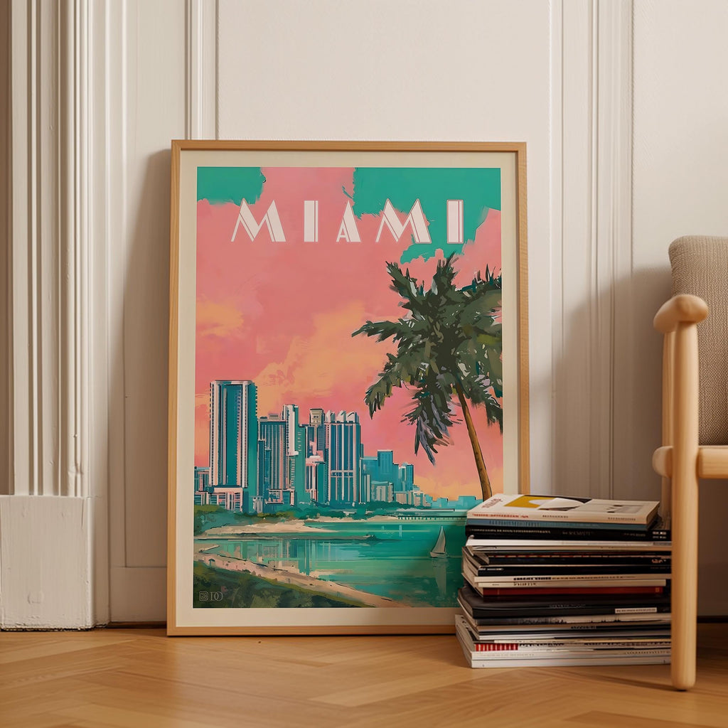 Miami Vintage Travel Poster, Premium Giclee Fine Prints - Modern Aesthetic Wall Decoration, Eclectic Trendy Boho