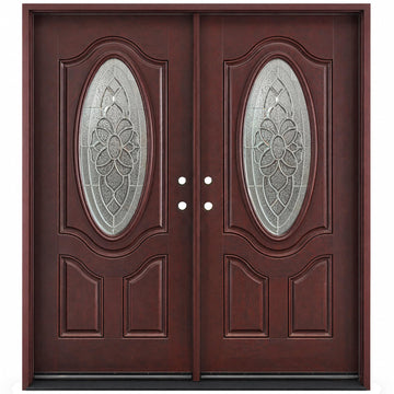 Fiberglass Exterior Door Front Entry Door Mahogany Finished Montrouge Style Right Hand in-Swing Double Door