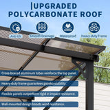 10x12ft Lean to Metal Pergola Gazebo with Hardtop Polycarbonate Roof, Wall Mounted Outdoor Pergolas for Patios